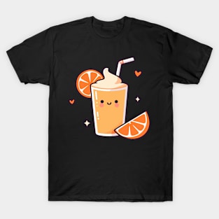 Cute Orange Milkshake Ice Cream in Kawaii Style with Orange Slices | Kawaii food T-Shirt